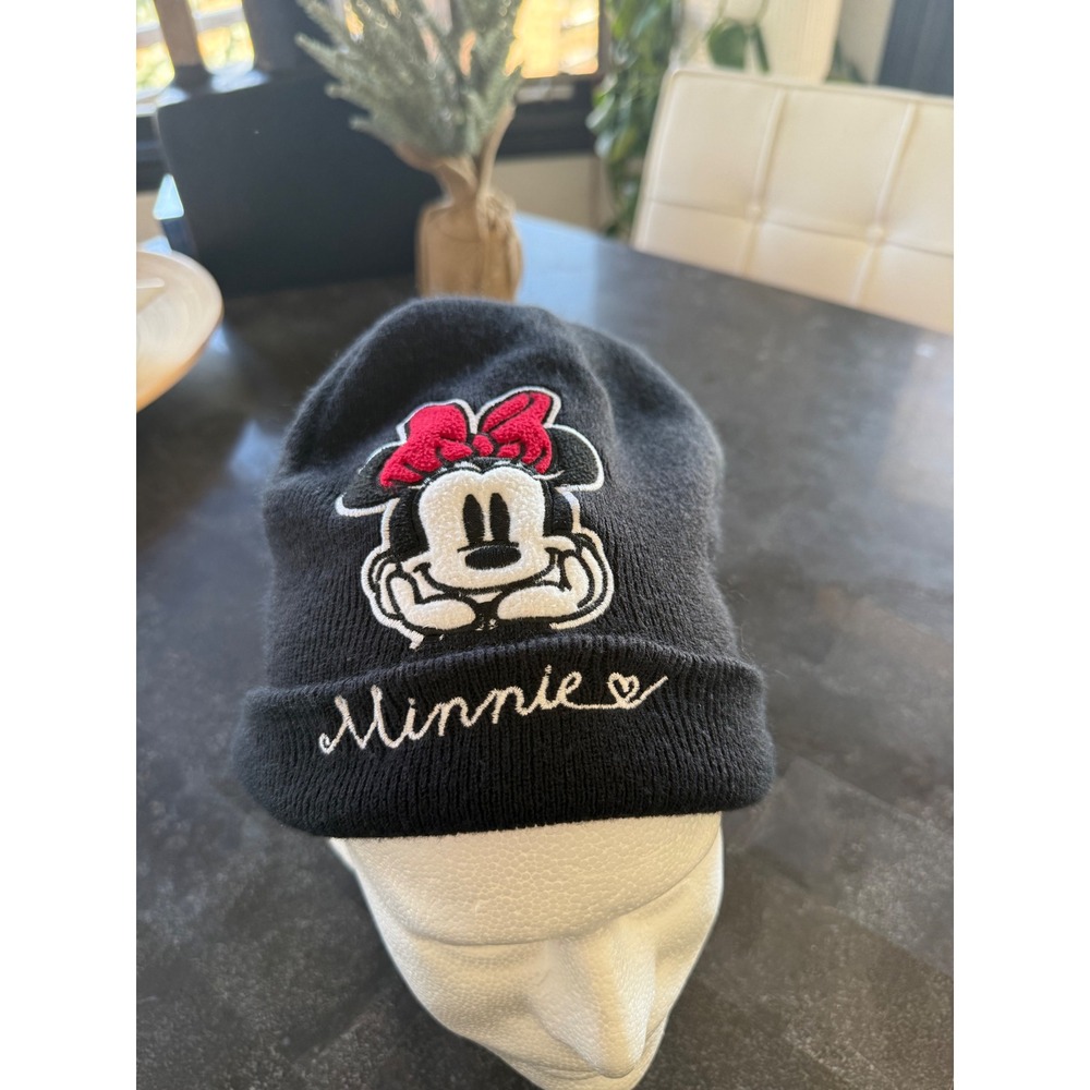 Disney Berkshire Stitched Minnie Mouse Black Knit Beanie One Size Embroidered